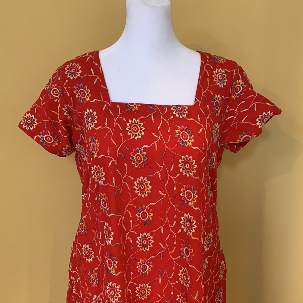 💛Chiffon embroidered long kurta - Colorful and floral short sleeve